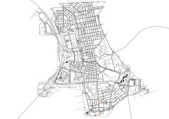Naklejka premium vector map of highways in yau tsim mong district in hongkong with black and white color