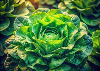 Obraz premium Retro still life: a high-resolution photo of vintage-styled, aged lettuce, showcasing its green leafy texture.