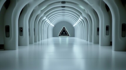 Fototapeta premium Futuristic White Hallway Triangle Tunnel Sci Fi Architecture Modern Design Abstract Ba