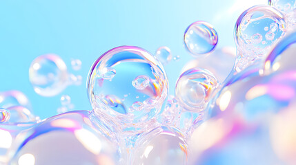 Naklejka premium Water droplets water molecules and bubbles on blue white background