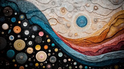 Abstract Mosaic Art  Colorful Tiles  Celestial Design  Cosmic Texture  Artistic Background