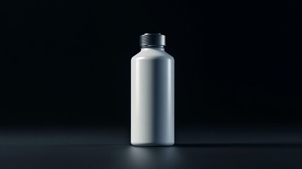 White Metallic Bottle with Silver Cap on Dark Surface in a Studio Setting