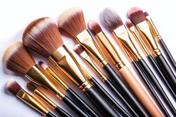 Makeup Brushes Cosmetic Product Mockup Isolated on White Background - Professional Beauty Tool Set