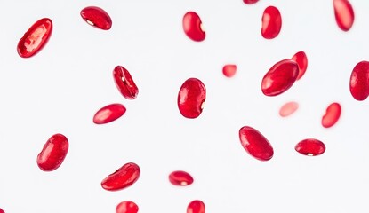 Fresh Red Kidney Beans Falling on White Background in Bright Light