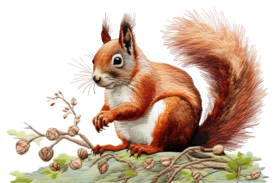 PNG Squirrel in embroidery style rodent animal mammal.