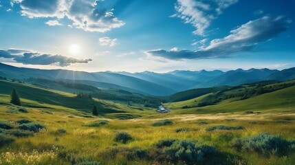 Breathtaking panorama of morning wild nature high in mountains