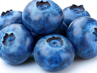 Obraz premium Close-up of vibrant blue blueberries stacked together against a white background