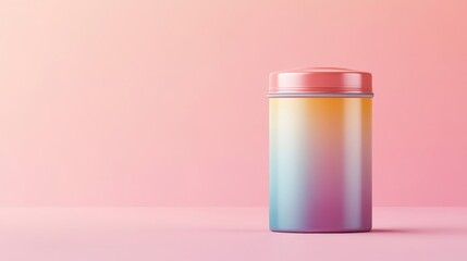 Pastel Gradient Tin Container on Pink Background in a Studio Setting