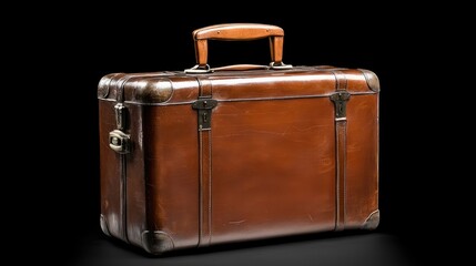 Vintage brown leather suitcase, travel, dark background