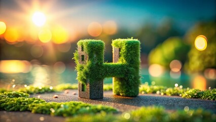 Miniature Green Letter H: Tilt-Shift Alphabet Photography