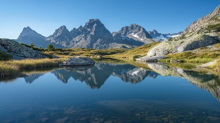 Serene Mountain Lake with Perfectly Still Water Reflection