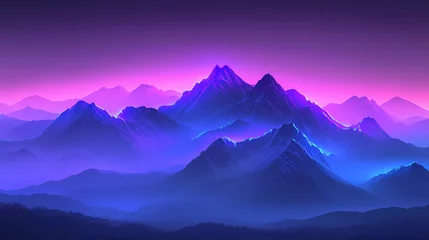 Gordijnen abstract purple blue mountains © Thiago