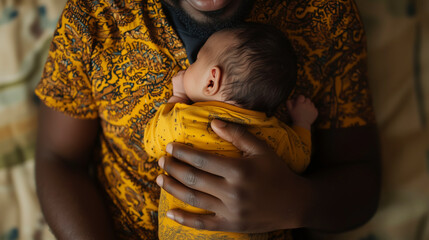 A Father's Tender Embrace: A heartwarming image of a father cradling his precious newborn, capturing the profound bond between parent and child. The image exudes love, care, and the immeasurable joy