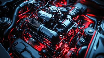 Sleek Engine Design with Specialized Protective Fittings and Features