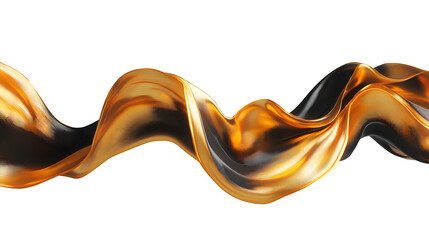 Luxurious Gold and Black Fluid Wave with Glossy Texture, Abstract Elegant Motion, Cutout, Isolated on Transparent Background