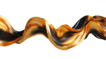 Luxurious Gold and Black Fluid Wave with Glossy Texture, Abstract Elegant Motion, Cutout, Isolated on Transparent Background