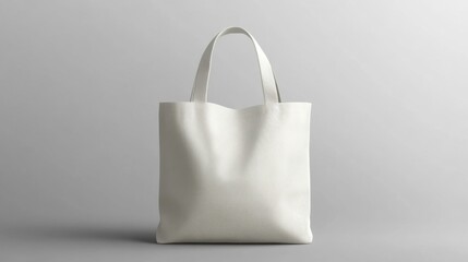 Isolated White Textured Canvas Tote Bag with Handles on Gray Background