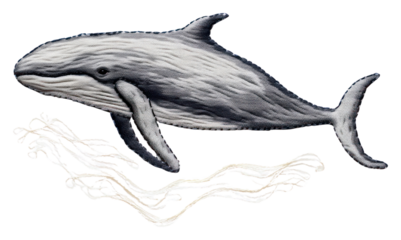 PNG Whale in embroidery style drawing animal mammal.
