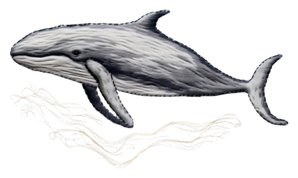 PNG Whale in embroidery style drawing animal mammal.
