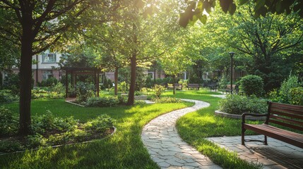 Obraz premium Beautiful Spacious Community Garden at a Hospital Featuring Nature