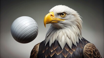 Obraz premium Minimalist Bald Eagle Mascot Holding Volleyball - School Sports Logo