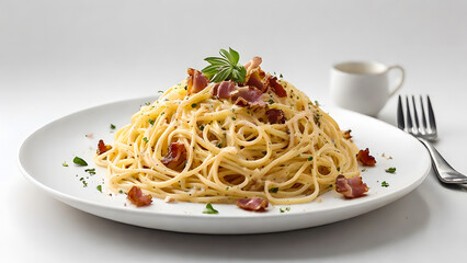 A taste of Italy: spaghetti carbonara, transporting you to the heart of Italian culinary tradition with its authentic flavors.