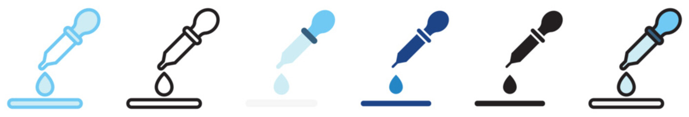 Eyedropper multi style, mini illustration icon. outline, flat, glyph, line color, UI, UX, app and web, digital or print. For education, research, chemistry., health.