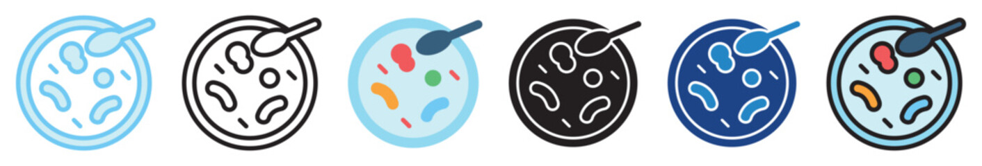 Petri Dish multi style, mini illustration icon. outline, flat, glyph, line color, UI, UX, app and web, digital or print. For education, research, chemistry.