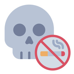 Skull and cigarette flat icon symbolizing deadly health effects of smoking