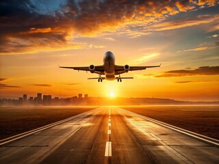 Minimalist Departure: Airplane Taking Off at Sunset