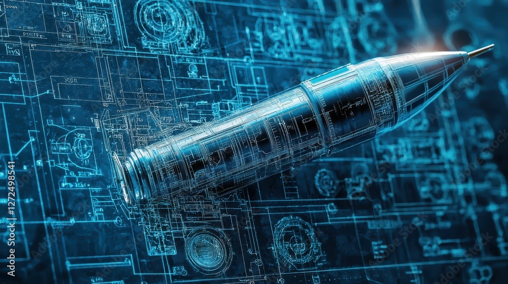 Poster advanced technical engineering blueprint with futuristic design