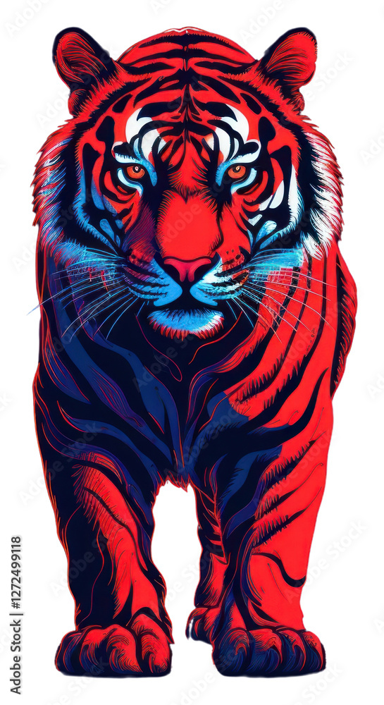 Canvas Prints PNG Illustration roaring Bengal tiger neon rim light wildlife animal mammal.