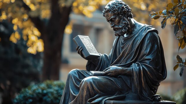 Timeless Bronze Sculpture of a Seated Philosopher with Book