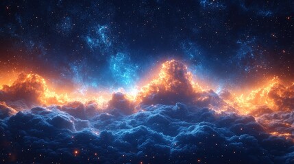 Fiery cloudscape, cosmic background, digital art, fantasy
