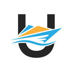 Initial Letter U Boat Logo Concept For Sailor Symbol Vector Template
