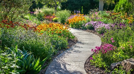 Obraz premium Vibrant Flower Garden Pathway in a Peaceful Hospital Setting