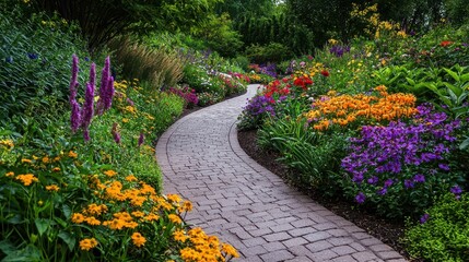 Obraz premium Vibrant Flower Garden Pathway in a Tranquil Hospital Setting