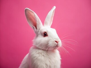 Minimalist Pink Background White Rabbit Macro Photography Stock Photo