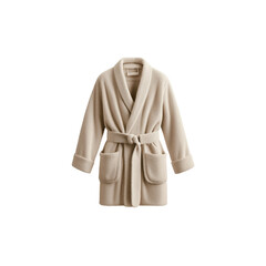 A Soft Beige Bathrobe With Pockets And Belt, isolated on transparent background.