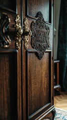 Vintage Wardrobe with Ornate Brass Handles in Cozy Setting