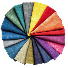Colorful Cotton Fabric Samples with Various Patterns and Textures isolated on transparent background