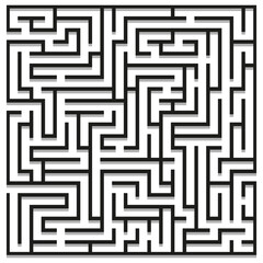 Maze puzzle pattern. Complex black labyrinth. Geometric square design. Vector challenge game.
