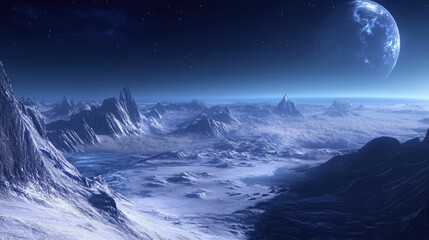 Alien Landscape with Blue Moon