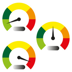 Colorful gauge icon. Speed meter symbol. Performance level indicator. Measurement rating vector.