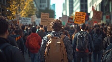 A Young Man Walks Through A City Protest