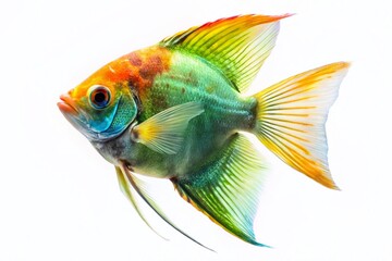 Fototapeta premium Minimalist Tropical Fish: Pterophyllum Scalare, Angelfish, Freshwater Aquarium, Elegant Aquatic Life