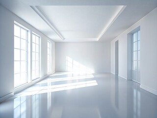 Obraz premium Minimalist White Room Interior Background with Soft Shadows - Stock Photo