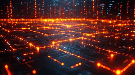 Obraz premium Futuristic network glowing orange data streams