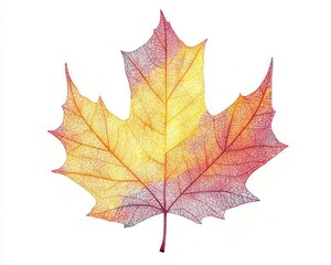 Obraz premium Autumn maple leaf, vibrant colors, white background, fall nature, design element