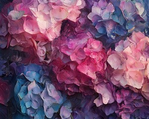 Colorful hydrangea blooms, close-up, floral background, nature texture, ideal for design